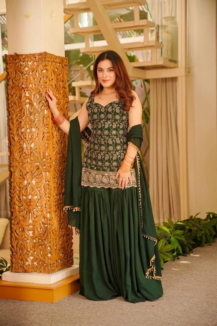 Deep Ruby Floral-Embroidered Silk Set